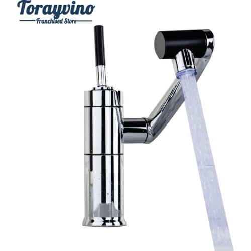 Torayvino RU Bathroom LED faucet Basin Faucet 720 degree rotating chrome basin faucet deck mounted faucet mixer tap