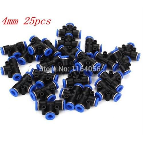 Piping T-type Push In Equal Tee Pneumatic Air Quick Connector 4mm Pack of 25