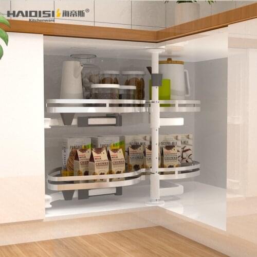 Hades corner pull basket built-in multifunctional stainless steel kitchen cabinet storage double-layer flying saucer rack