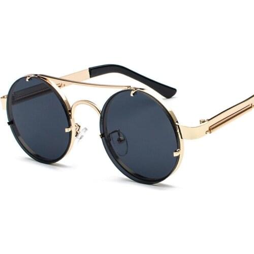 Spring Mirror Leg Design Punk Retro Sunglasses Fashion Ladies Round Frame EYEWEAR