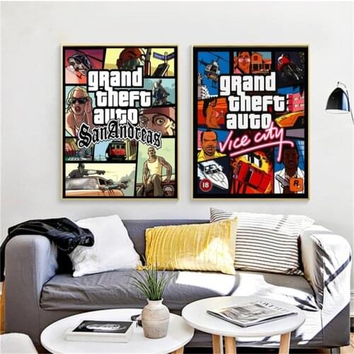 GTA 5 San Andreas Vice City Vintage Canvas Art Print Painting Poster Wall Pictures for Room Home Decoration Wall Decor Wall Art