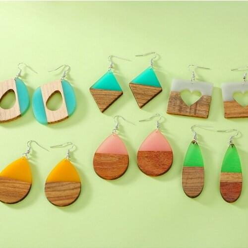BELLAHYDIARY Vintage Boho Wooden Earrings For Women Korean Geometric Wood Resin Water Drop Earring Jewelry Statement Brinco 2019