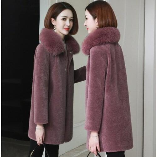 High quality winter real fur coat women long Sheep Shearling jacket real fox fur collar 100% wool chaquetas de mujer WPY1970