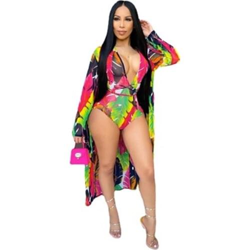 Tie Dye Evening Party Holiday Club Two Piece Outfits Women Sets Long Sleeve Coats And Bodycon Playsuits Swimsuit Lounge Wear