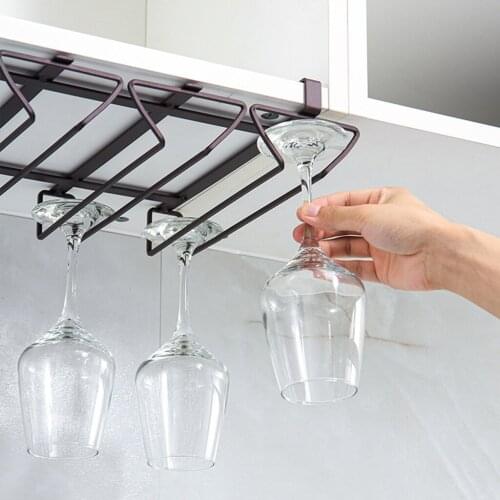 1pc Under Cabinet Wine Glass Holder Glasses Cabinet Wine Glass Rack Anti-Rust Space-Saving