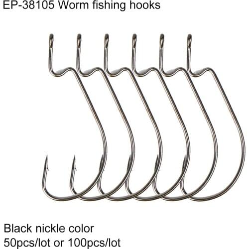 100pcs Eupheng EP-38105 Worm Hook Black Color Jig Big Hook Jig Worm Fishing Hooks Marine Worm Hook Ultimate Point Wide Ga