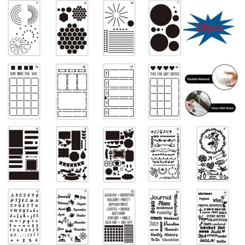 18pcs Happy Planner Stickers Custom-designed Supplies Ultimate Productivity Journal Stencil Set Diy Templates To Create Calendar
