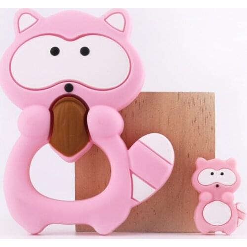 Bite Bites 2PC Baby Silicone Teether Food Grade Raccoon And Mini Raccoon for DIY Pendant Nursing Necklace Teething Baby Products