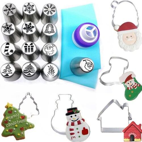 20Pcs Christmas Series Cake Nozzle Set Reusable Icing Cream Piping Pastry Bags Tree Flower Mouths Baking Cupcake Decorating Tool