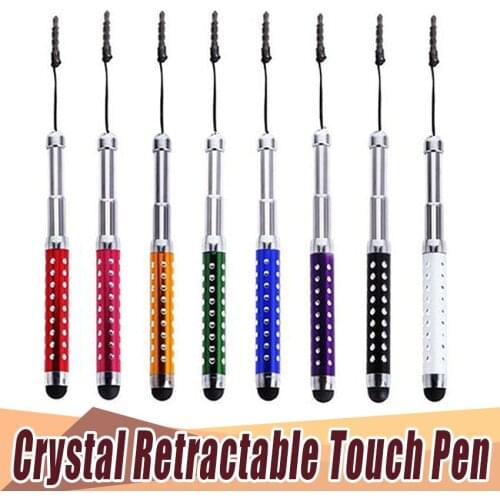 300pcs/lot Crystal with Diamond Retractable Stylus Flexible Capacitive Touch Pen with Dustproof Plug for Iphone for Samsung S4