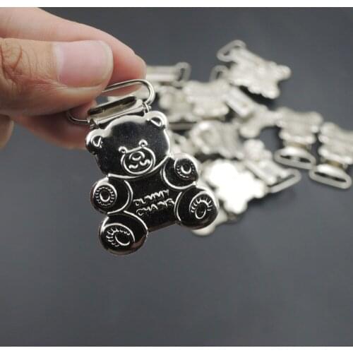 50pcs sitting bear pacifier clip baby mother accessory nipple clasp holder silver color metal cute dummy chain EA305
