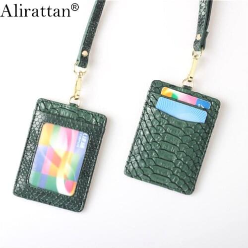 Alirattan New Crocodile Pattern Lanyard ID Card Bag for Women 2021 Holder High Quality Ostrich Snake Card Holder Customized Name