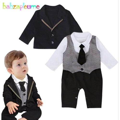 Babzapleume 2PCS/3-18M/spring autumn newborn clothing sets 1st birthday gentleman suits jackets+rompers baby boys clothes BC1536