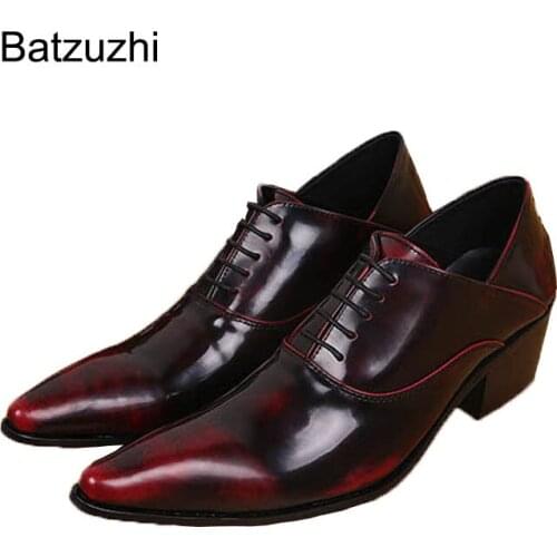 Batzuzhi-Free Ship! Wine Red man dress shoes Classic Formal man office shoes Cool Lace-up Man Leather Shoes Oxford,EU388-46