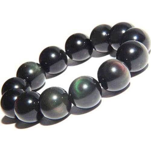 Women Round Beads Bracelets Natural Rainbow Eye Obsidian Buddha Beads Bracelet for Men Fine Jade Jewerly