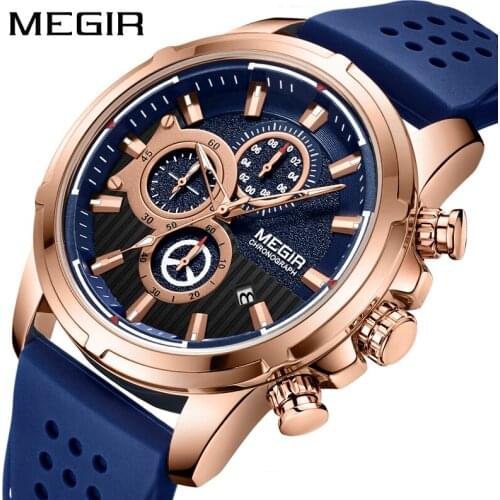 Mens Watches Top Brand Luxury MEGIR Silicone Military Sport Watch Chronograph Stopwatch Relogio Masculino Reloj Hombre Clock Men