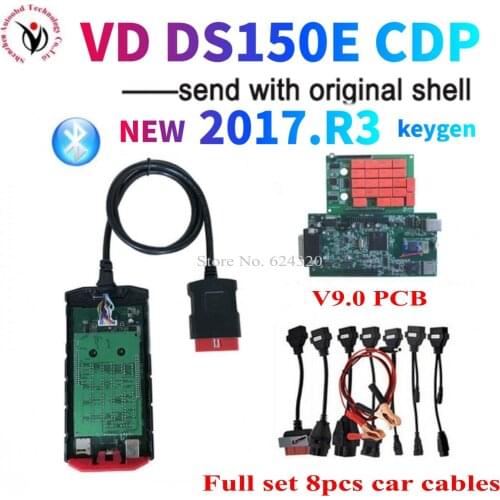 DHL 5PCS/lot VD TCS CDP 2017.R3 keygen V9.0 board bluetooth Diagnostic Tool for delphis vd ds150e cdp+8pcs car cables fast ship