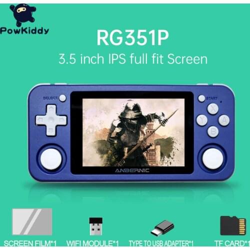 Powkiddy RG351P Handheld Game Console 3.5-inch IPS Screen Dual Rocker Linux System PC Shell PS1 N64 Games Childrens gifts