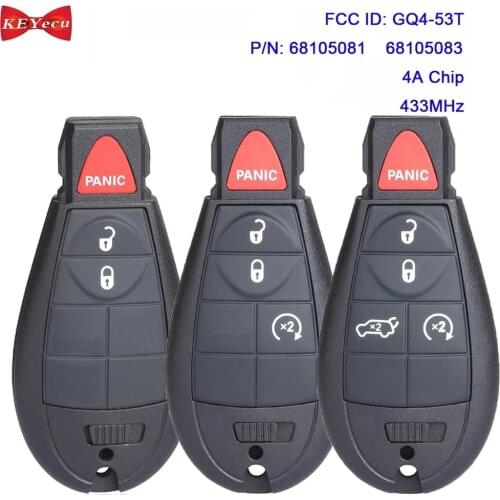 KEYECU 2pcs for Jeep Cherokee 2014 2015 2016 2017 2018 2019 Fobik Remote Key Fob GQ4-53T 433MHz 4A Chip 68105083 68105081