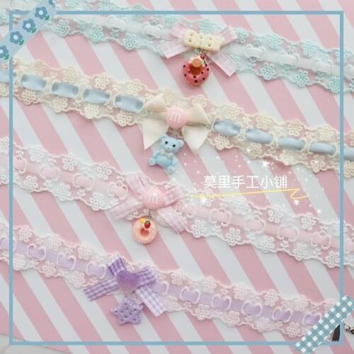 Pink Blue Yellow Lace Harajuku Necklace Bow Lolita Collar Neckband Choker Sweet Girl