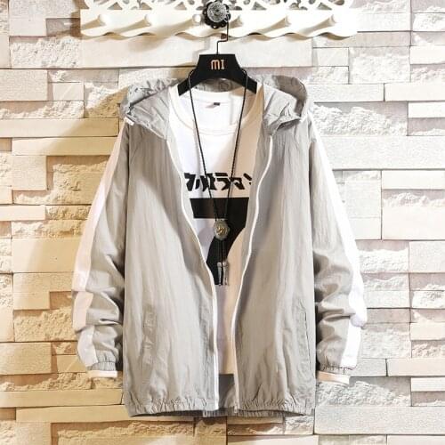 #7036 Spliced Color Casual Mens Jackets And Coats Thin Korean Style Thin Slim Windbreaker Jacket For Men With Hood Spring Autumn