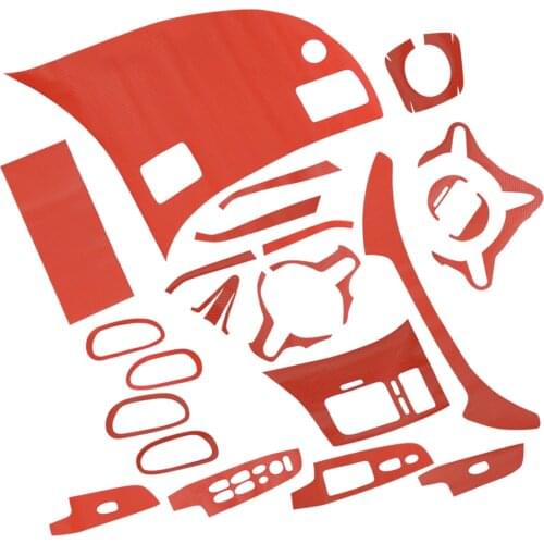 24pcs Red Carbon Fiber Pattern Car Interior Decoration Sticker Decal Trim Kit Fit For Honda Civic 2006 2007 2008 2009 2010 2011