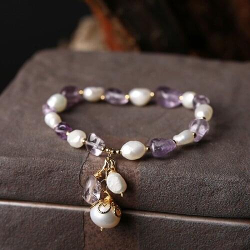 Natural Crystal Amethysts Beads Bracelet DIY Irregular Gravel Quartz Bangles Healing Charm Pearl Bracelet For Women Yoga Jewelry