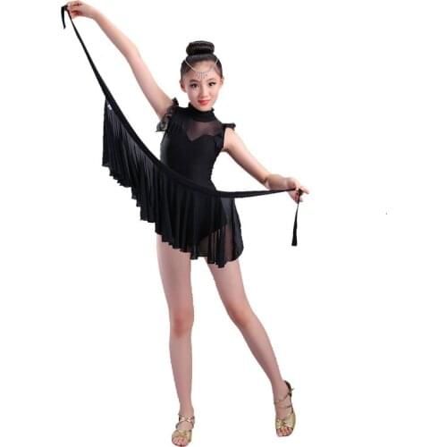 Black New Sleevelesss Backless Childrens Latin Dance Clothes Girls Dance Competition Dresses Practice Performance Dance Costume