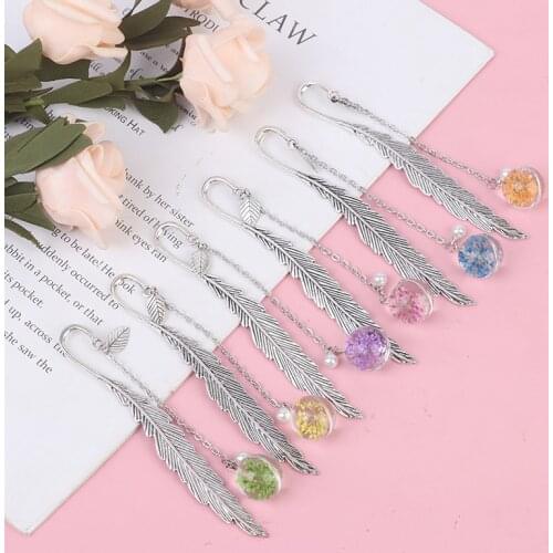 New Creative Flower specimens Bookmark Pendant Metal Bookmark Stationery School Office Supply