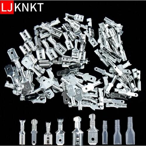 200Pcs/100pair Crimp Terminal Brass 2.8/4.8/6.3mm Female Male Car Speaker Electric Spade plug Wire Connectors Set sheath