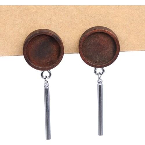 Onwear 5 pairs fit 12mm cabochon wood stud earring base settings with trailer charms diy blank bezel for earrings making