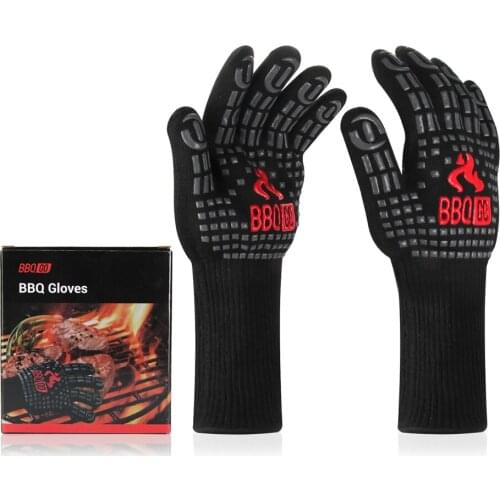 14Inch Grill Gloves 1472℉ Extreme Heat Resistant Non-Slip Silicone Insulated Grill Mitts for Cooking Baking