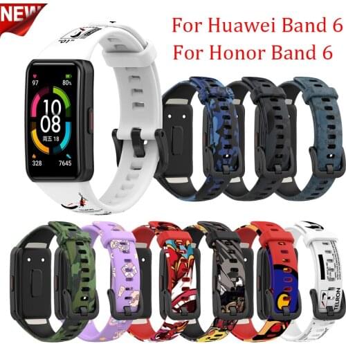 Wriststrap For Huawei Honor Band 6 Printed Strap Smart Wristband Soft Silicone Bracelet replacement Band For honor band 6 Correa