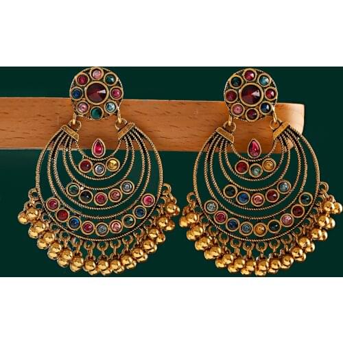 Retro Circle Tassel Indian Jewelry Jhumka Earrings Orecchini Vintage Luxurious Gypsy Flower Gold Zircon Earrings For Women