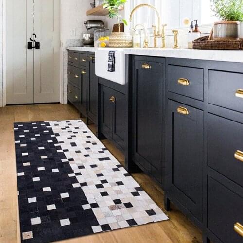 American style luxury cowhide skin fur patchwork runner rug , long size fur plaid floor mat for kitchen