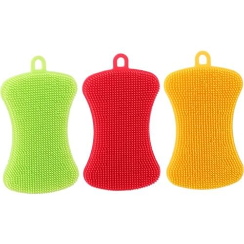 1Pc Kitchen Cleaning Brush Silicone Dishwashing Brush Fruit Vegetable Cleaning Brushes Pot Pan Sponge Scouring Pads Tool