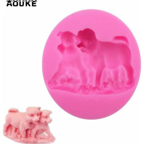 Lovely Two Dogs Brother Pastry Biscuits Mold DIY Cake Decoration Tools Fondant Cake Silicone Mould Pudding Ice Cube Soap Molds