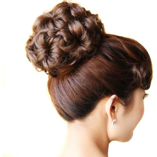 Soowee Synthetic Hair Curly Flower Blonde Black Hair Chignon Rubber Band Hair Bun Donut Roller Accessories for Women