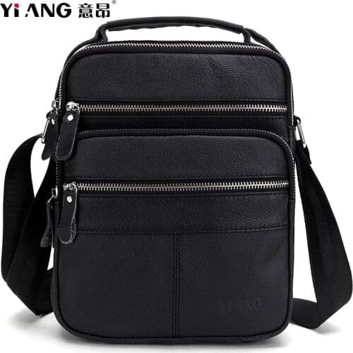 YIANG Fashion Mens Black Genuine Leather Crossbody Messenger Bag Multi-pocket Handbag Man Single Shoulder Bags Business Cowhide