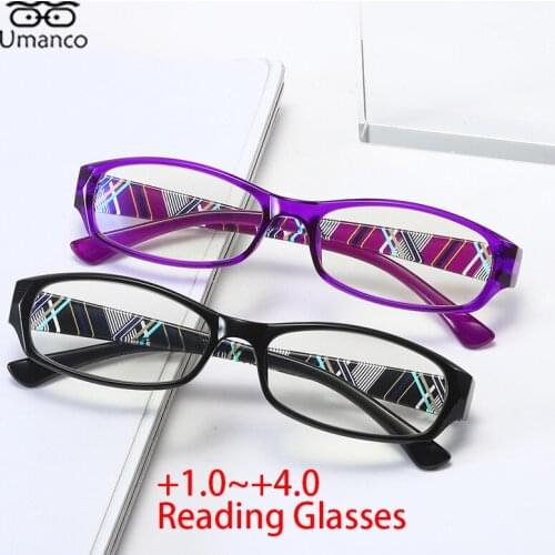 Unisex TR90 Ultralight Reading Glasses Anti Blue Light Elders Parents Rectangle Eyeglasses Black Purple Color Diopter +1.0~+4.0