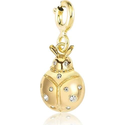 Valori Jewels Ladybug, Zirconia White Gemstone, Gold Plated, Sterling Silver Charm