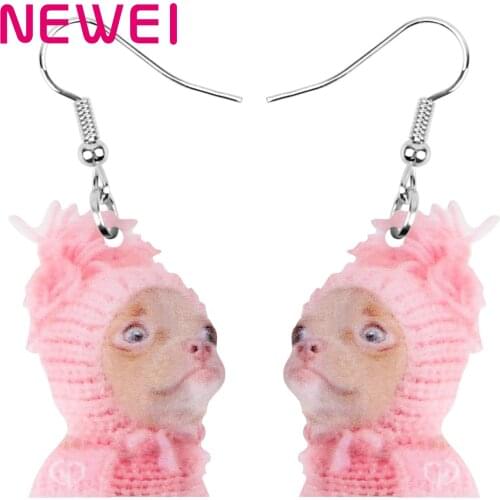 Newei Acrylic Cute Chihuahua Dog Earrings Long Pet Animal Dangle Drop Jewellery For Women Girls Funny Birthday Gift Accessories
