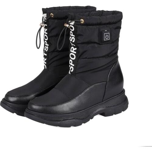 Womens Ankle Boots USB Heated Shoes Foot Warmer Boots Down Puffer Thick Warm Winter Chunky Heel Waterproof Ski Snow Shoes
