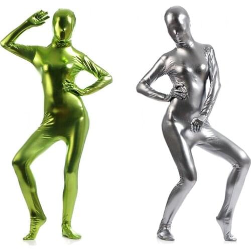 2021 free shipping bodysuit metallic Shiny Pink womens Unitard Catsuits Metallic Footed Zipper Zentai Bodysuit can Customize