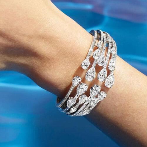 GODKI Wide Bold Cuff Bangle For Women Wedding Bagutte Cut Cubic Zircon Crystal CZ Dubai Bracelet With Charms Party Jewelry Gift