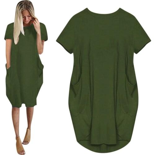 Women Casual Loose Dress With Pocket Ladies Fashion O Neck Long Tops Female T Shirt Dress Streetwear Plus Size 5XL Vestidos #LR2