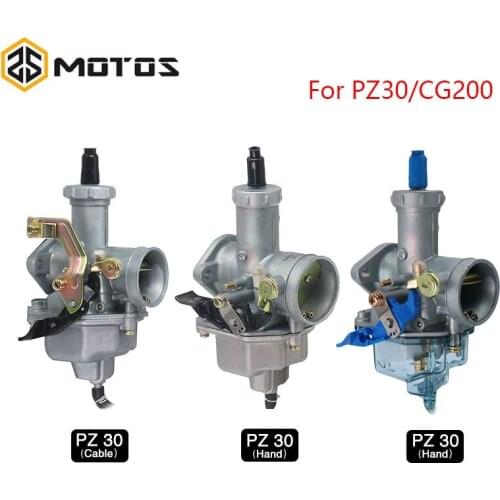 ZS MOTOS PZ30 30mm Manual/Auto Choke Carburetor With Blue Nylon Float Chamber For HONDA CG200 For Keihin PZ30 PZ Carburetor Carb