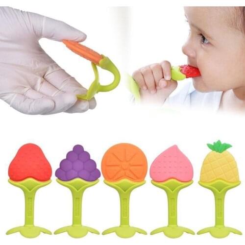 Baby Teether Stick Toys Toddler Safe BPA Free Fruit Teething Ring Silicone Chew Dental Care Toothbrush Nursing Beads Baby Gifts