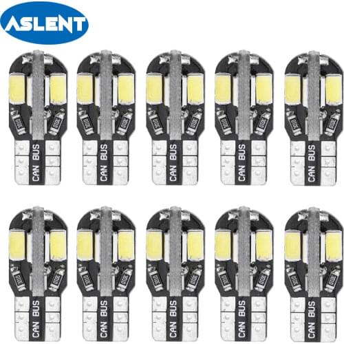 Aslent 10PCS T10 w5w Led Canbus Error Free Car Interior Bulb White 5730 8SMD LED 12V Car Side Wedge Light White Lamp Bulb
