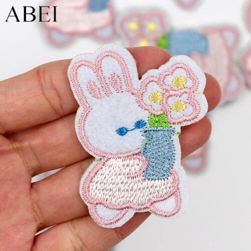 10pcs Cute Little Rabbit Patches Iron On Embroidery Cartoon Animal Stickers Kids DIY Garments Handbags Hats Badge Appliques